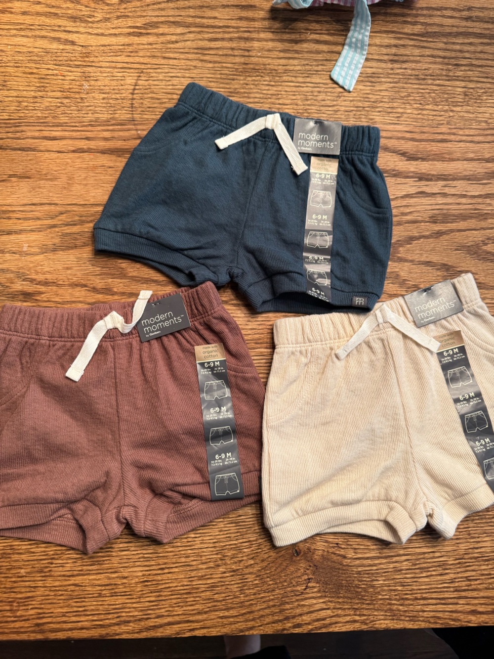 Organic Cotton Baby Ribbed Pull-On Shorts - Navy, Mauve & Cream